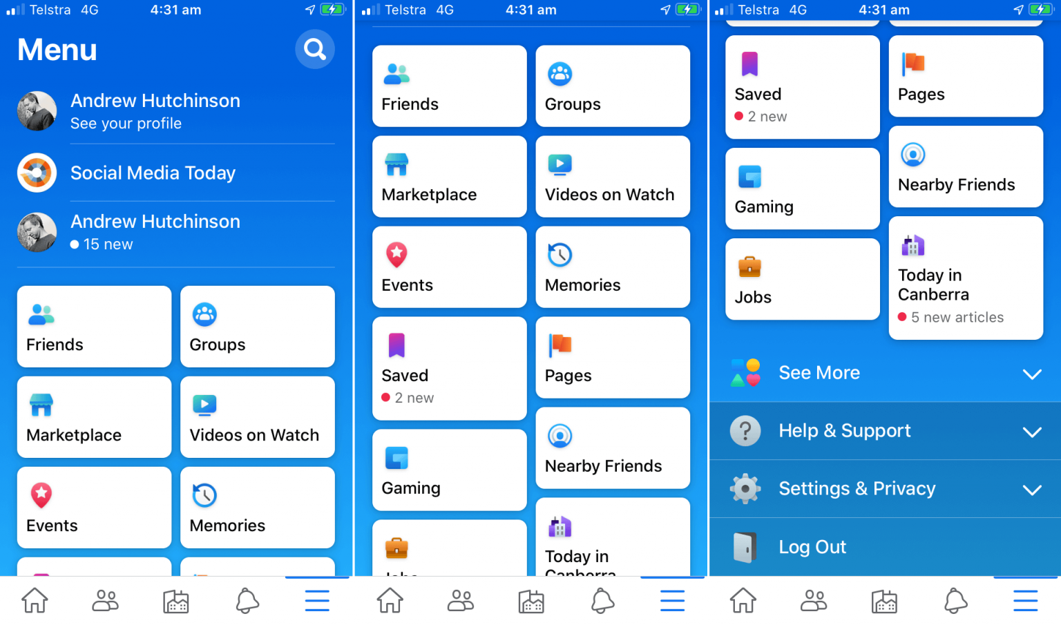 Facebook เปลี่ยนโฉม เพิ่มสีสันให้หน้าฟังก์ชันหลัก